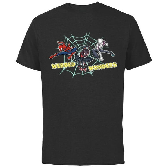 Marvel Spider-Man Miles Morales Spider-Gwen Webbed Wonders - Short Sleeve Cotton T-Shirt for Adults - Customized-Black