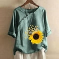 thumbnail image 2 of Womens Tops Under $10 Women Print Short Sleeve Loose Button Round-Neck Shirt Solid Blouse Tops Green S, 2 of 6