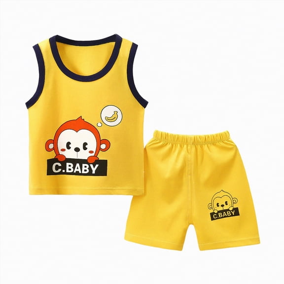 TOWED22 Toddler Baby Boy Summer Outfit Sleeveless Tank Tops   Casual Shorts Set 2 Piece Infant Beach Clothes(Yellow,12-18 M)