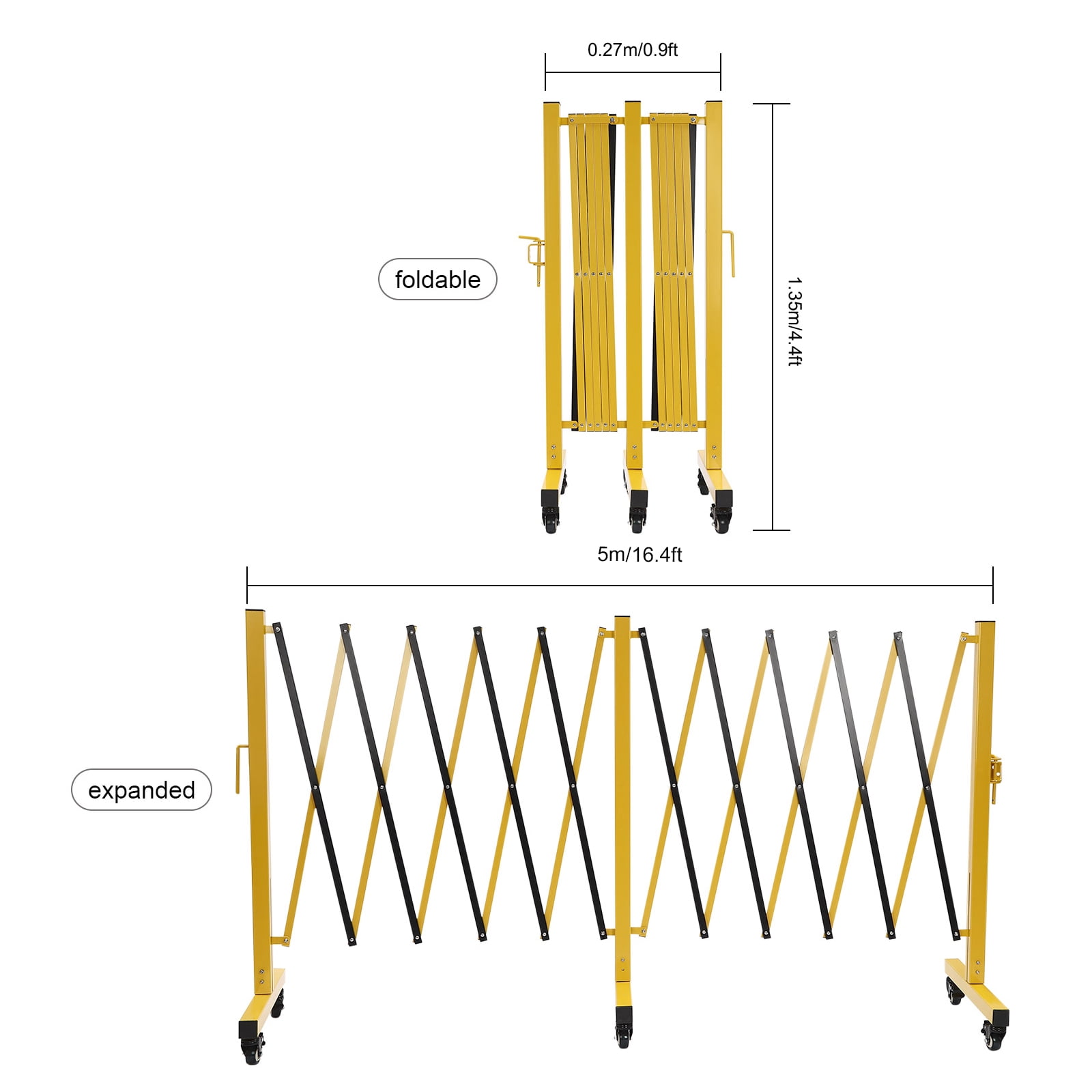 Mobile Barricade Gate with Casters, Aluminium Portable Expansion Flexible Fence Barricade Safety Barrier 16.4*4.4ft Yellow