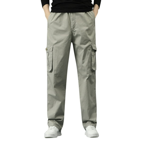 Pantalones holgados de algodón de talla grande para hombre, de color liso y cintura elástica, versátiles para el día a día y el trabajo.