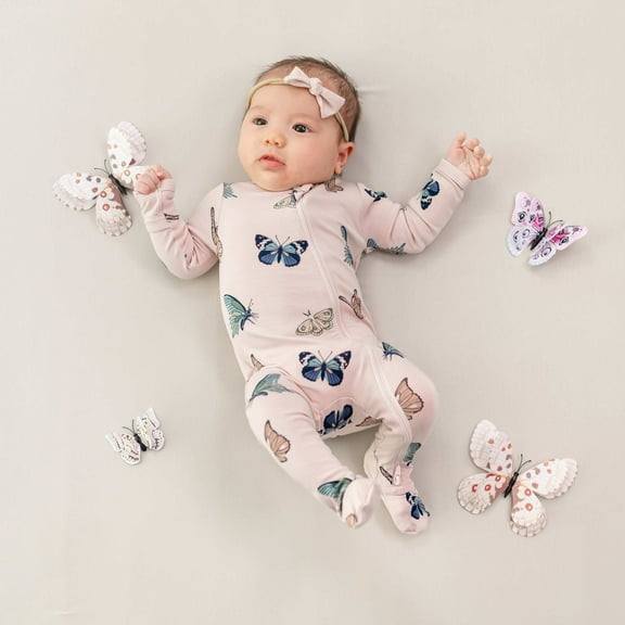 Kyte Baby Zippered Footie in Blush Butterfly