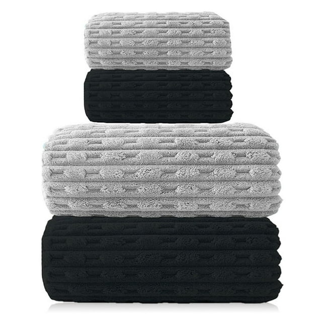 4 PCS Juego de Toalla de Coral Grande Toallas de Baño Ultrasuave Toalla de Mano Absorbente para Baño, Hotel, SPA, Deportes, Piscina