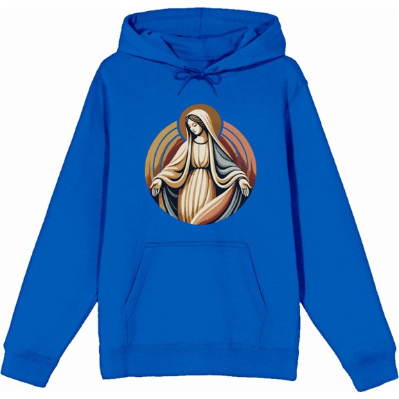 Virgin Mary Adult Blue Long Sleeve Hoodie-Large