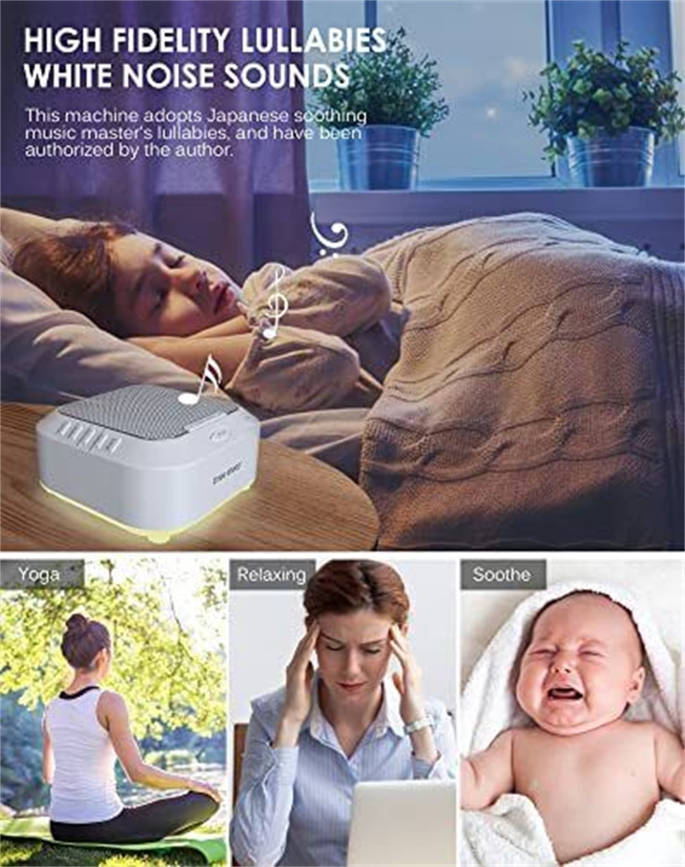 White Noise Machine, Sound Machine Sleep Therapy Soother for Adults Baby Kids Sleeping, 28 Soothing Sounds Including White Noise/Fan Sounds/Nature Sounds/Lullaby