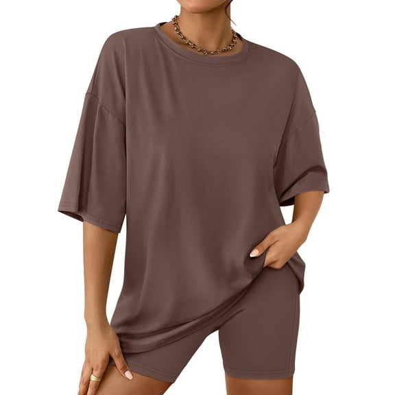 SUNBS 2 Piece Outfit for Women Lounge Sets Oversized Tshirts Matching Biker Short Summer Clothing, Sizes S-2XL