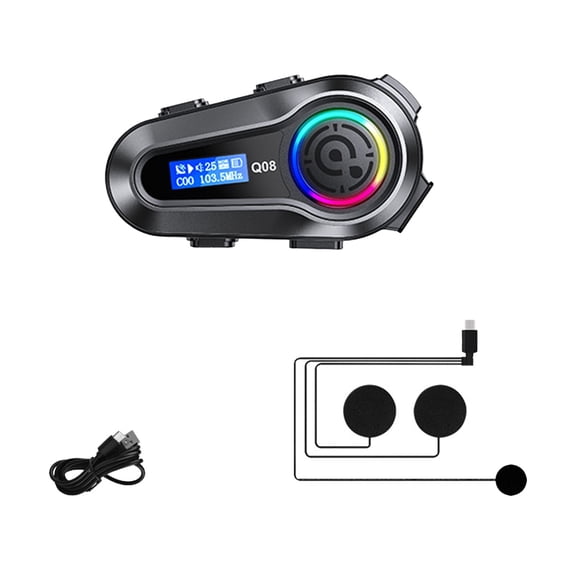 Motorcycle Helmet Bluetooth Headset with 5.3 EQ Sound LCD Display Smart Voice Noise Cancellation IPX6 Waterproof for Riding Communication