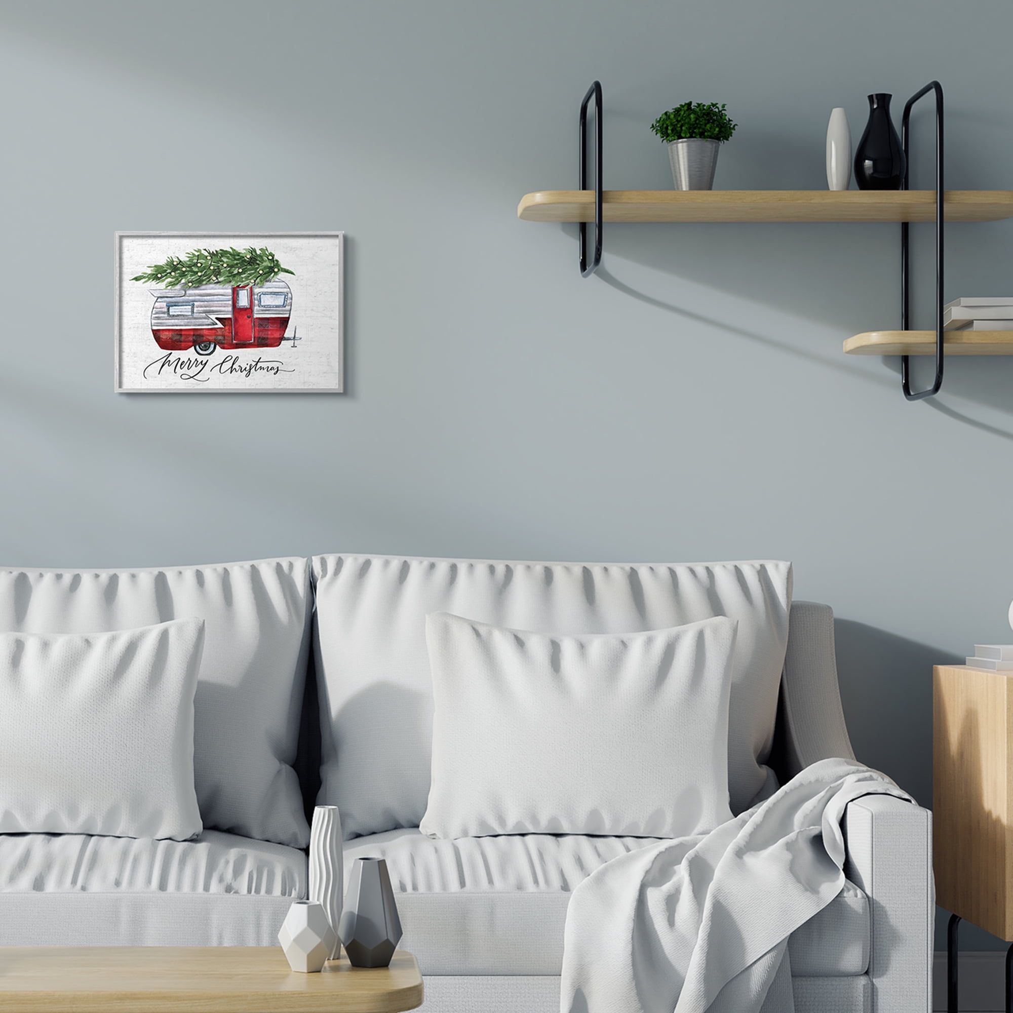 Stupell Industries Rustic Winter Camper Merry Christmas Phrase Holiday Painting Gray Framed Art Print Wall Art, 11 x 14