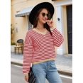 thumbnail image 3 of Women'S Long Sleeve Striped Sweater V Neck Color Block Soft Knit Pullover Trendy Jumper Tops Red & White  L, 3 of 6