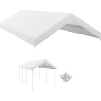 10x20 Canopy Replacement Cover, Heavy Duty Carport Canopy, UV Resistant Car Tent Cover, Water Resistant Car Port Cover with Ball Bungee Cords, White, Only Cover
