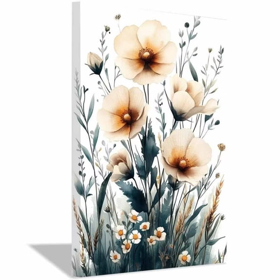 Mudket Framed,Canvas Wall Art,Ready to Hang,Grass Floral Canvas Print,Farmhouse Botanical Wall Decor,Flower Wall Pictures,for Kitchen Bedroom Living Room Office Decor - 12"L x 8"W