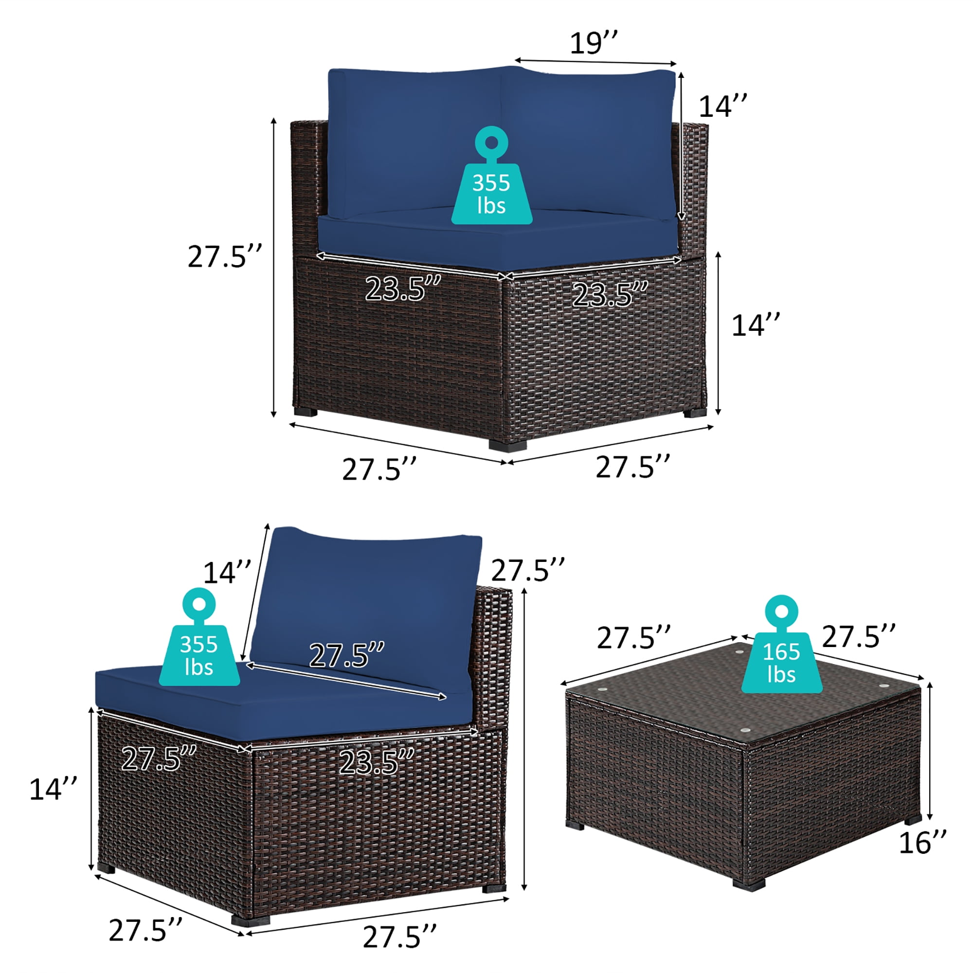 Costway 6PCS Patio Rattan Furniture Set Sectional Cushioned Sofa Deck Navy