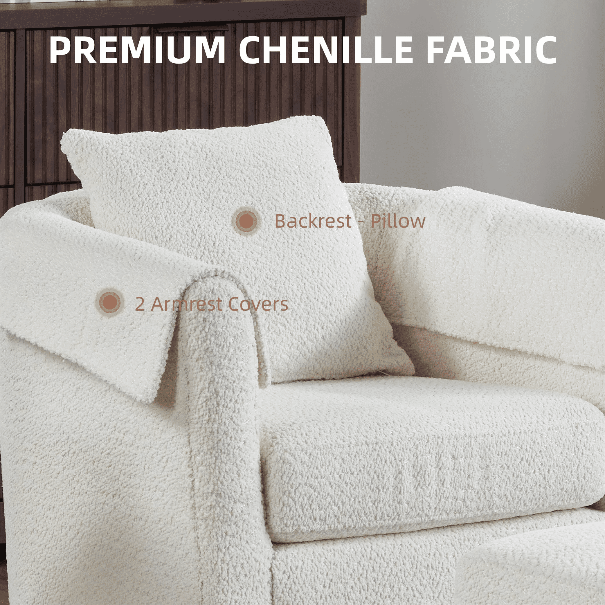 Aukfa Swivel Barrel Accent Chair with Ottoman, Upholstered Armchair Lounge Chair with Pillow & Armrest Covers,White