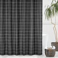 thumbnail image 2 of Fabric Shower Curtain, Farmhouse Style, Machine Washable, Quality Reinforced Buttonholes for Bathroom, Guest Bath, Stalls, Tubs - Modern Solid Grid Design - Black/White, 2 of 6