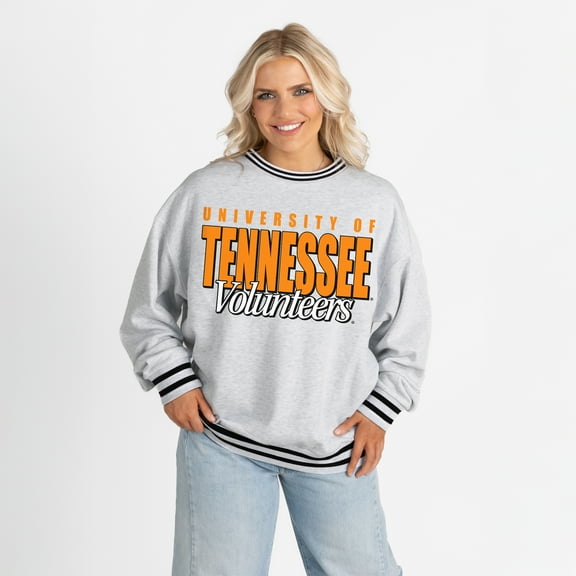 Women's Gameday Couture Gray Tennessee Volunteers Oversized Showdown Ringer Stripe Sweatshirt