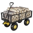 thumbnail image 2 of 900 Lbs Steel Garden Cart, Heavy Duty Garden Wagon Cart Pullable on Wheels, Metal Yard Utility Wagon Carts with 10" All Terrain Tires, Mesh Removable Sides and 180°Rotating Handle, 2 of 10