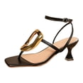 thumbnail image 7 of Kitten Heels for Women Open Square Toe Fashion Metal T-Strap Slingback Sandals Casual Dress Ankle Strap Pumps Shoes Black Size 7, 7 of 7