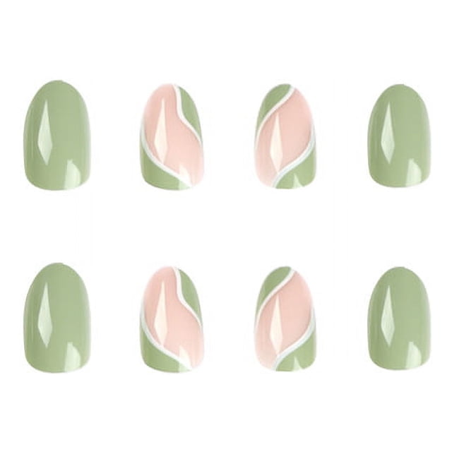 24 uñas a presión cortas TUNC almendras brillantes removibles kit de preparación verde