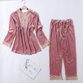 thumbnail image 2 of Lindreshi Pajamas for Women Set Long Sleeve 2pc Nightgown Women's Gold Velvet Embroidered lace Long Sleeve Shirt Trousers Pajama, 2 of 7