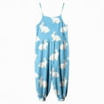 thumbnail image 6 of mgoYE Toddler Girl Summer Outfits Girls Easter Jumpsuits Spaghetti Strap Sleeveless Loose Romper Long Pants with Pockets Kids Clothes(Sky Blue,9-10 Years), 6 of 6