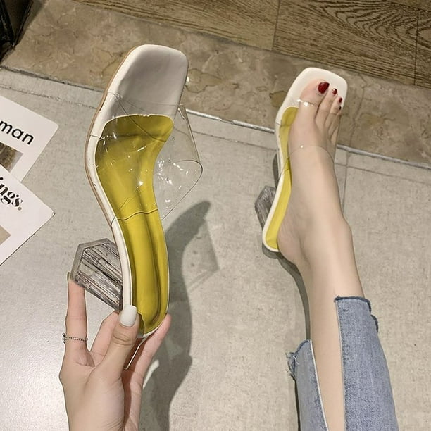 2023New t sandales transparentes femmes talon moyen talon pais