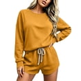 thumbnail image 4 of Ashirexll 2 Piece Sets for Women Solid Color Round Neck Long Sleeve Sweatshirt Top with Elastic Waist Jogger Pants Sporty Set, 4 of 6