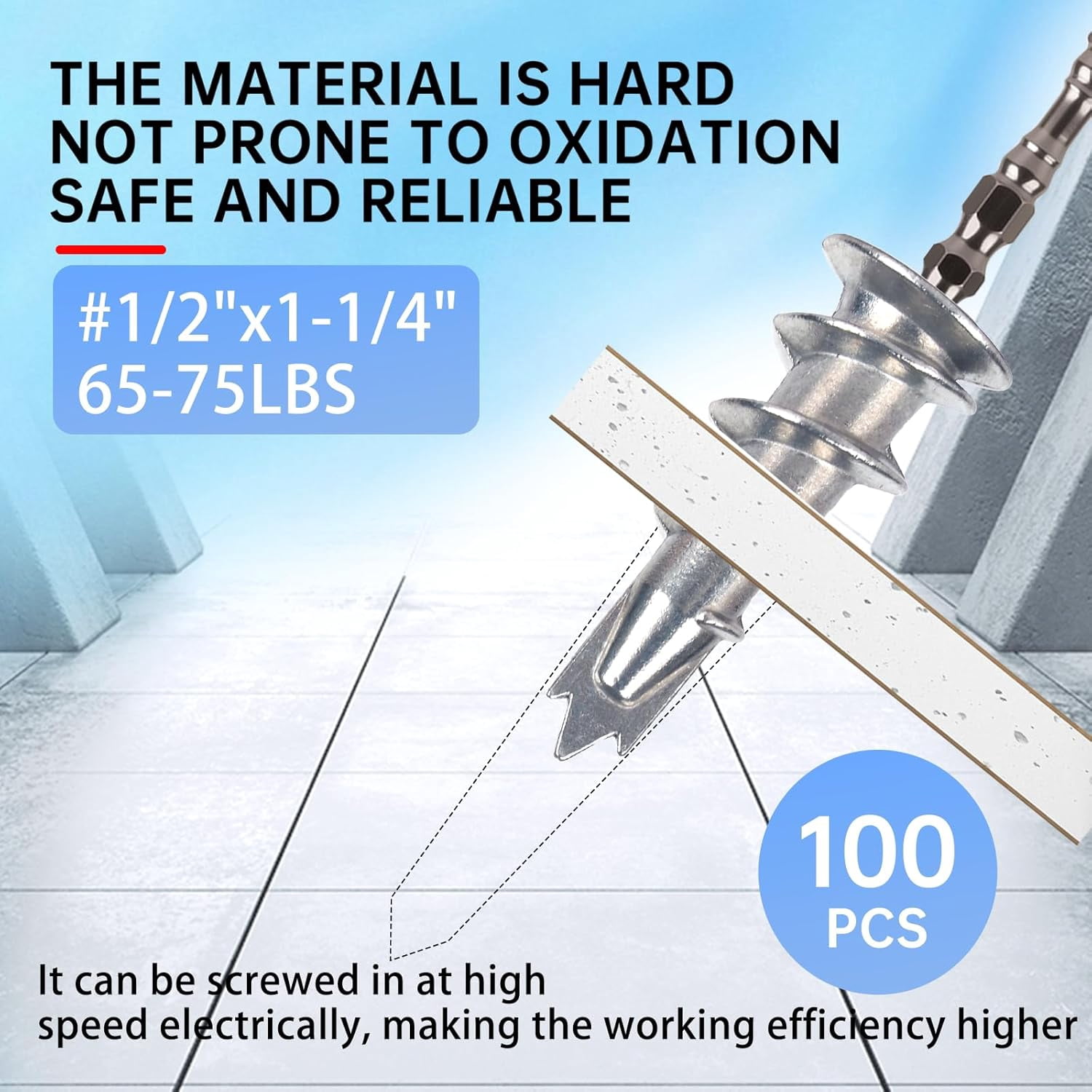 Metal Self Drilling Drywall Anchors, 101PCS Hollow Wall Anchors and Screws Kit, with Specialized Bit, Heavy Duty Sheetrock Anchors + #8×1-3/8 Screws, Easy for Wall, Shelve, Hanging and Mounting
