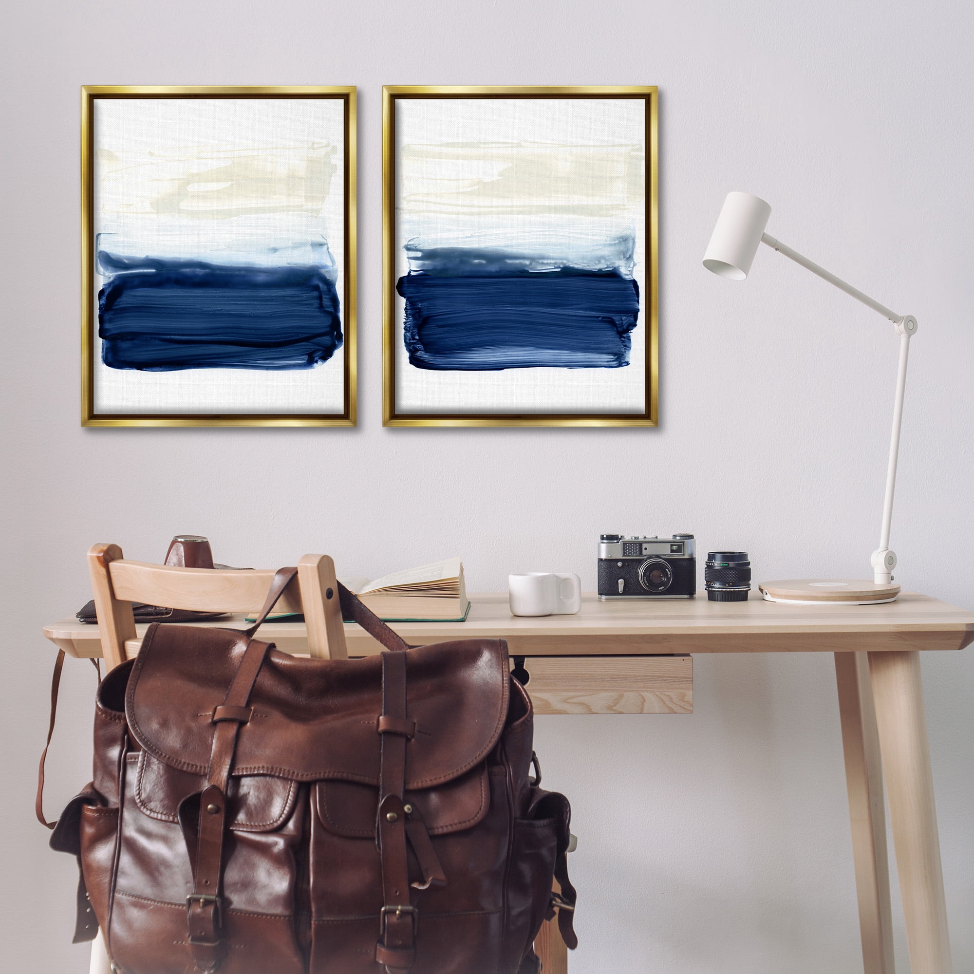 Stupell Industries Coastal Brushstrokes Abstract Beach Abstract Painting Gold Floater Framed Canvas Art Print Wall Art, 25 x 31, Set of 2