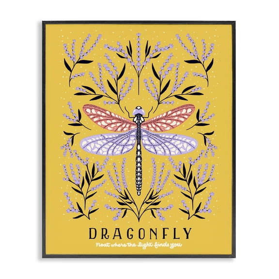 Stupell Industries Eclectic Dragonfly Symmetry on Yellow Black Framed Giclee Art, 11 x 14, by Indira Prieto | IndySign