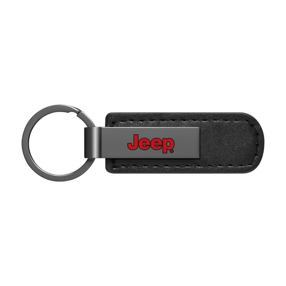 Jeep in Red Black PU Leather Strap Black Metal Bar LED Printed Logo Key Chain