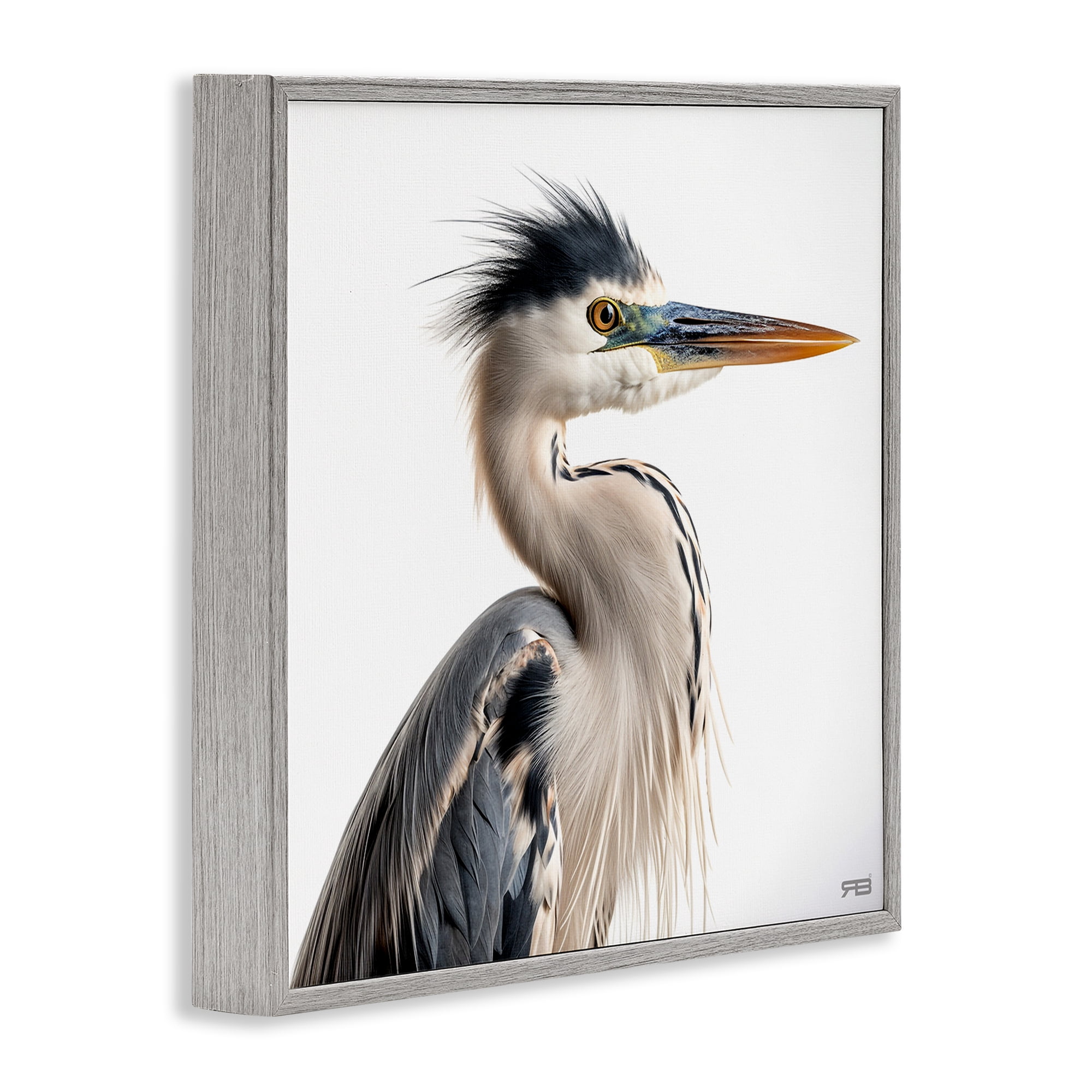 Stupell Industries Stoic Heron Looking Right Animals & Insects Painting Gray Framed Art Print Wall Art, 17 x 17