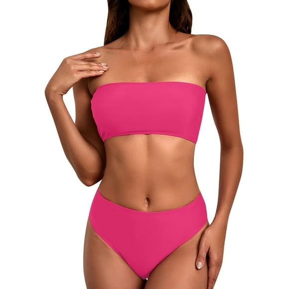 New & Trending Bpxiofoy Bikini, Strapless Bikini, Bandeau Bikini Sets for Women, Two Swimsuit Multi Color Breast Top Bikini Swimsuit, Beach Vacation Clothes for Women, Hot Pink M