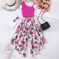 thumbnail image 2 of Pandaie 8-12Y Girls Clothes Summer 2 Piece Outfits One Shoulder Sleeveless Tank Crop Top Flower Flare Casual Pants Beach Clothing Set Hot Pink 10Y(9-10 Years), 2 of 8