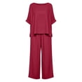 thumbnail image 4 of Zynoxe Cotton Linen Sets for Women Two Piece Round Neck Tops and Wide Leg Pants Summer Matching Sets with PocketsRedXL, 4 of 7