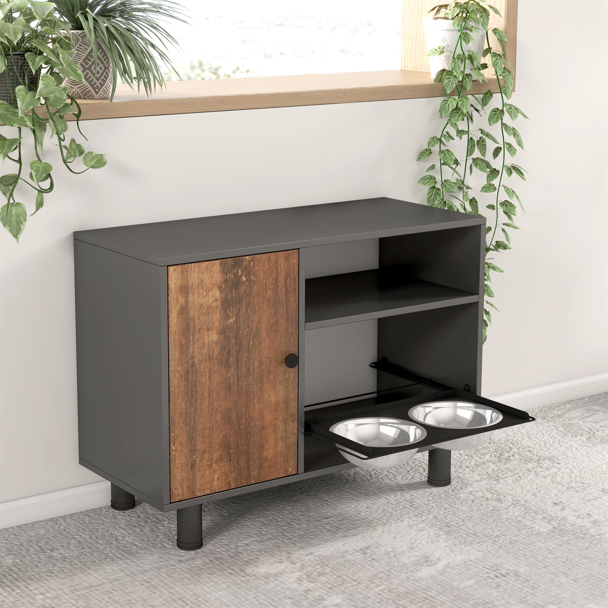 Pefilos 31" Dog Food Storage Cabinet, Large Pet Feeding Station with Stainless Steel Double Pull Out Raised Dog Bowls, Cat Toy Storage Containers Furniture, Black Pefilos 31" Dog Food Storage Cabinet, Large Pet Feeding Station with Stainless Steel Double Pull Out Raised Dog Bowls, Cat Toy Storage Containers Furniture, Black