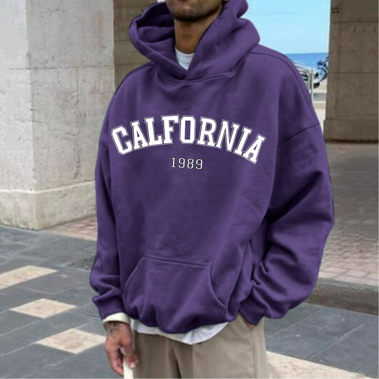 Aayomet Hoodies For Men Pullover Mens Urban Hoodie - Animation Cartoon  Character Embroidery Patch Gel Print Hooded Sweatshirt,Purple XL 