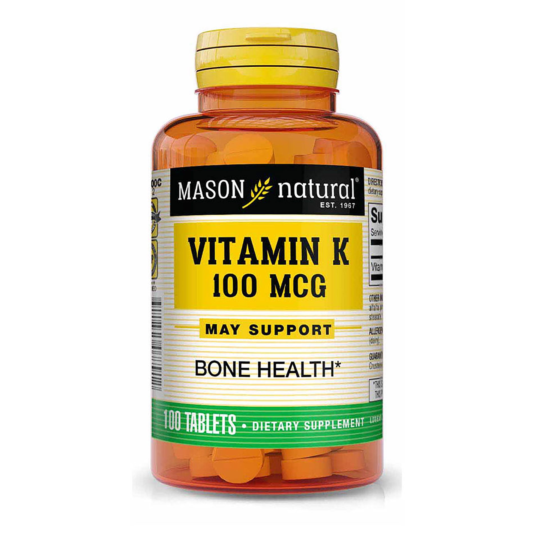 Mason Natural Vitamin K 100 mcg - Supports Joint and Bone Health, Helps the Body Transport Calcium, 100 Tablets