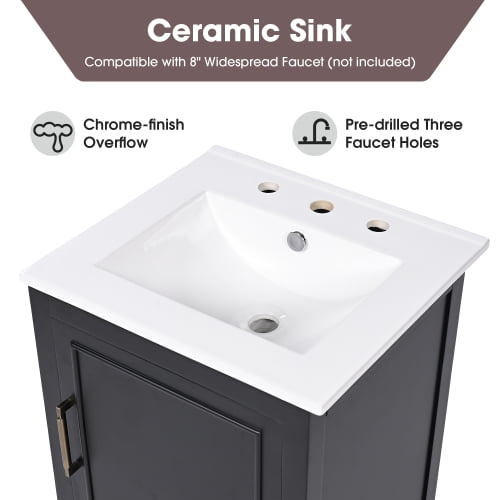 HICOMILA 20" Bathroom Vanity with Sink Combo, Soild Wood Vanity Cabinet with Soft Closing Door, Storage Rack, Drawer, Black