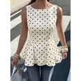thumbnail image 5 of Women's Polka Dot Round Neck Sleeveless Peplum Blouse Ruffle Hem Bandeau Top Slim Fit Y2k Tank Tops Color S, 5 of 9