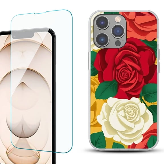 OneToughShield  for iphone 13 Pro Shockproof Phone Case, with Tempered Glass Screen Protector - Radiant Rose