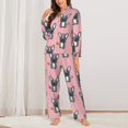 thumbnail image 2 of Pajama Sets for Women 2 Pcs, Cute French Bulldog Flower Pink Button Down Long Sleeve Sleepwear Lounge PJ Sets, 2 of 6