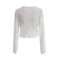 thumbnail image 6 of Women's T Shirts Lace Trim Long Sleeve Crop Top Slim Fit Crewneck Tops for Women Trendy White XXL, 6 of 6