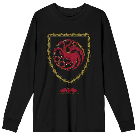 House Of The Dragon Targaryen Shield Men's Black Long Sleeve Shirt-Medium