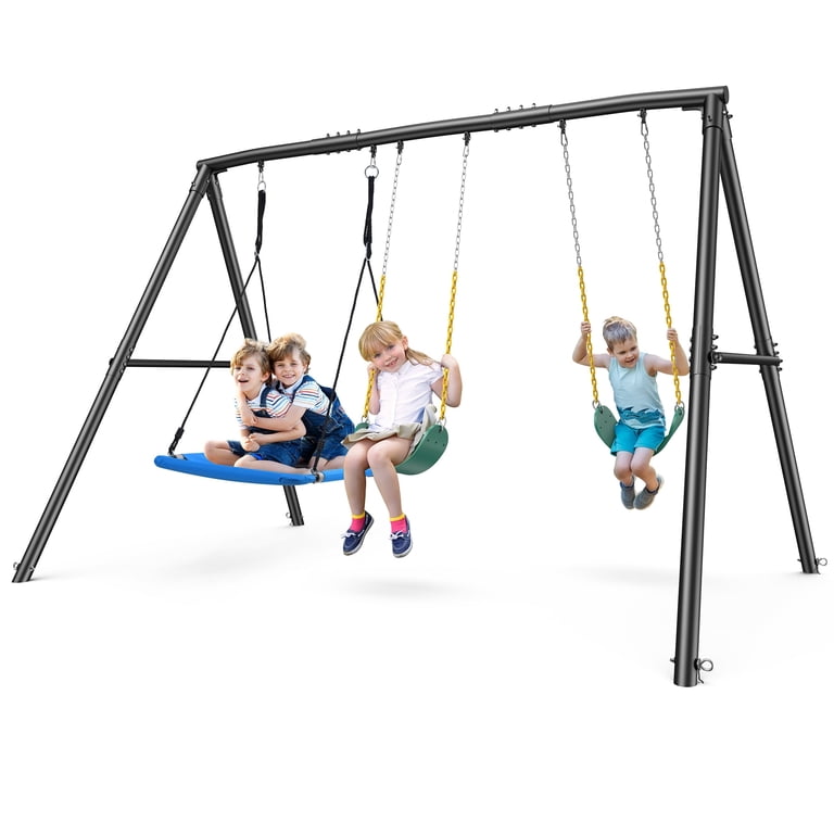Swing Big 3枚セット KloKick, 600lbs Capacity Metal Swing Set, A-Frame Design, 3 Swings