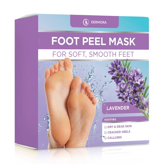 Mascarilla exfoliante para pies DERMORA, paquete de 2 unidades, para pies secos y agrietados con lavanda