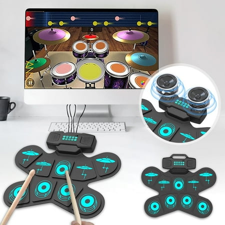 

TMOYZQ Christmas Toys Hand Roll Electronic Drum Desktop Frame Drum Double Horn Rechargeable Cross-border foreign Trade Strike Board Children Play DTX Games Gift on Clearance