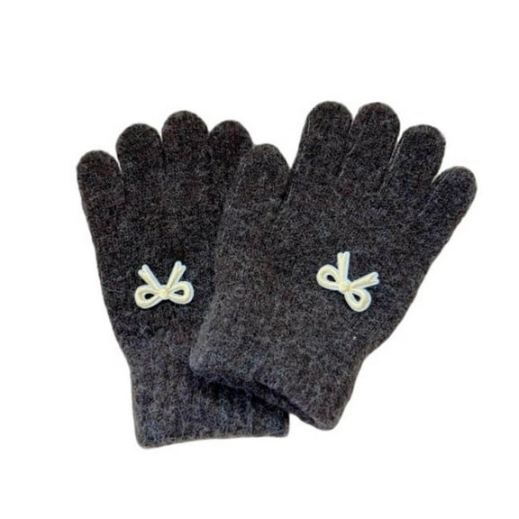 SGFCWSX Kids Winter Gloves with Bow Knit Snow Play Gloves for Boys Girls Warm Fleece Lined Gloves Dark Gray Size 3-8 Years