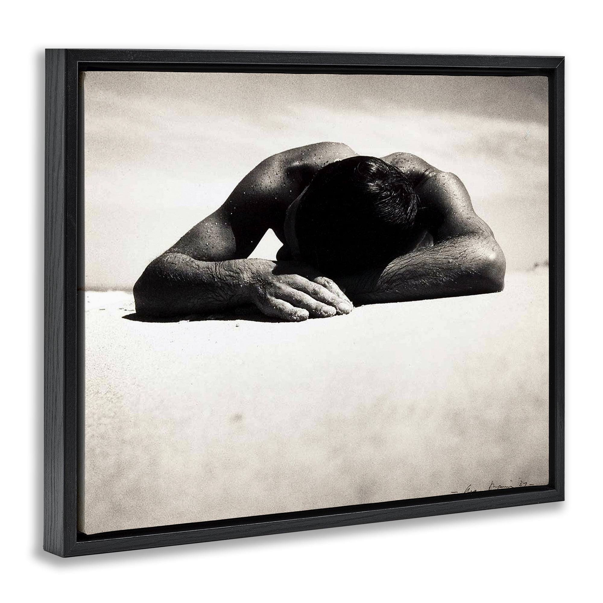 Stupell Industries Sunbaker Beach Photography People Photography Black Floater Framed Canvas Art Print Wall Art, 31 x 25