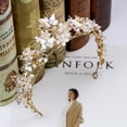 thumbnail image 2 of Princesa flor dorada y tocado de concha perla cadena de pelo nupcial cristal accesorios para el cabello de boda para niñas de flores, 2 of 5