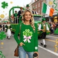 thumbnail image 5 of St. Patrick's Day T-Shirt for Women Glitter Shamrock Graphic Crewneck Long Sleeve Slim Fit Festive Top Saint Paddy's Day Party Celebration Clothes, 5 of 6